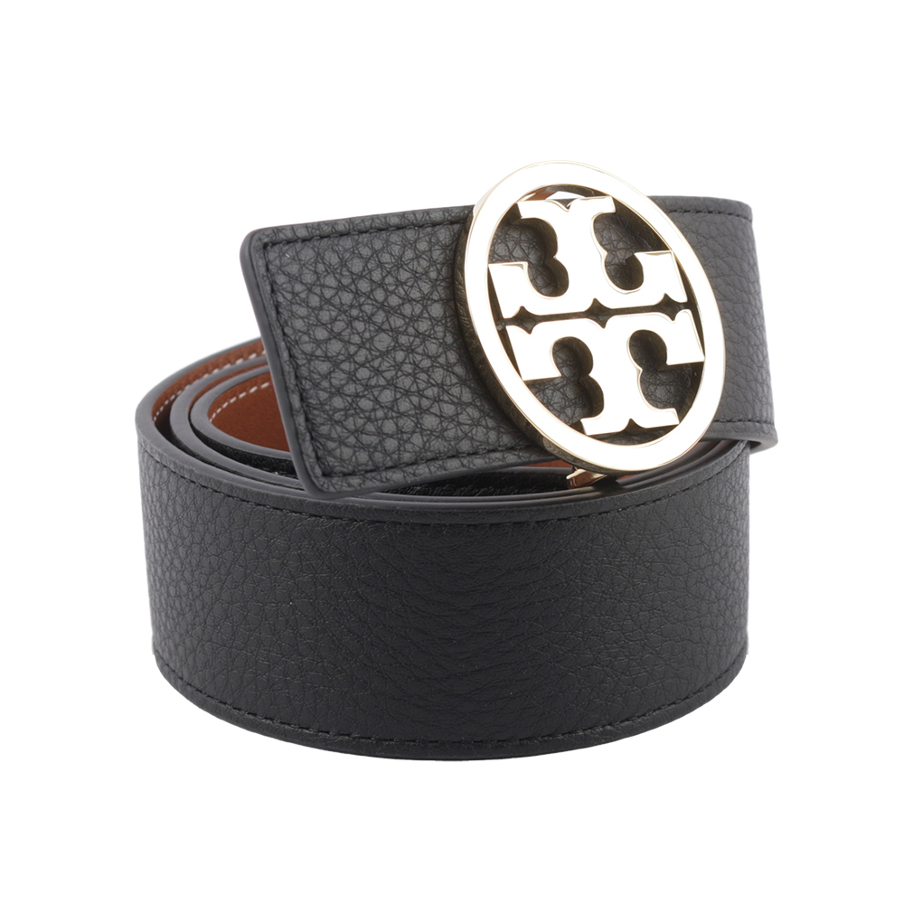 TORY BURCH Miller 素面皮革寬3.8cm雙面可用皮帶XS/黑色/焦糖色, , large