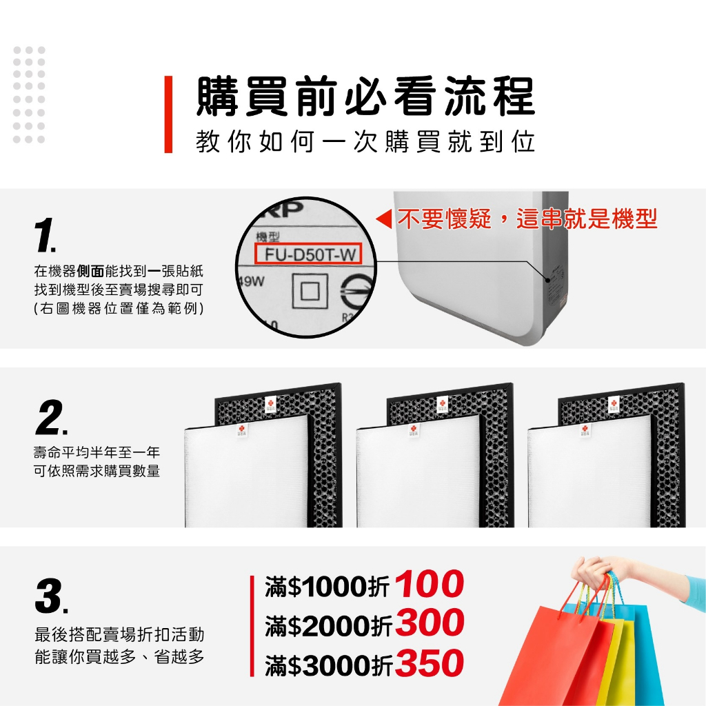 蟎著媽 適用 夏普 SHARP FU-D50T-W FU-D50T-R FZ-D40XH FZ-D40XD 空氣清淨機 濾網, , large