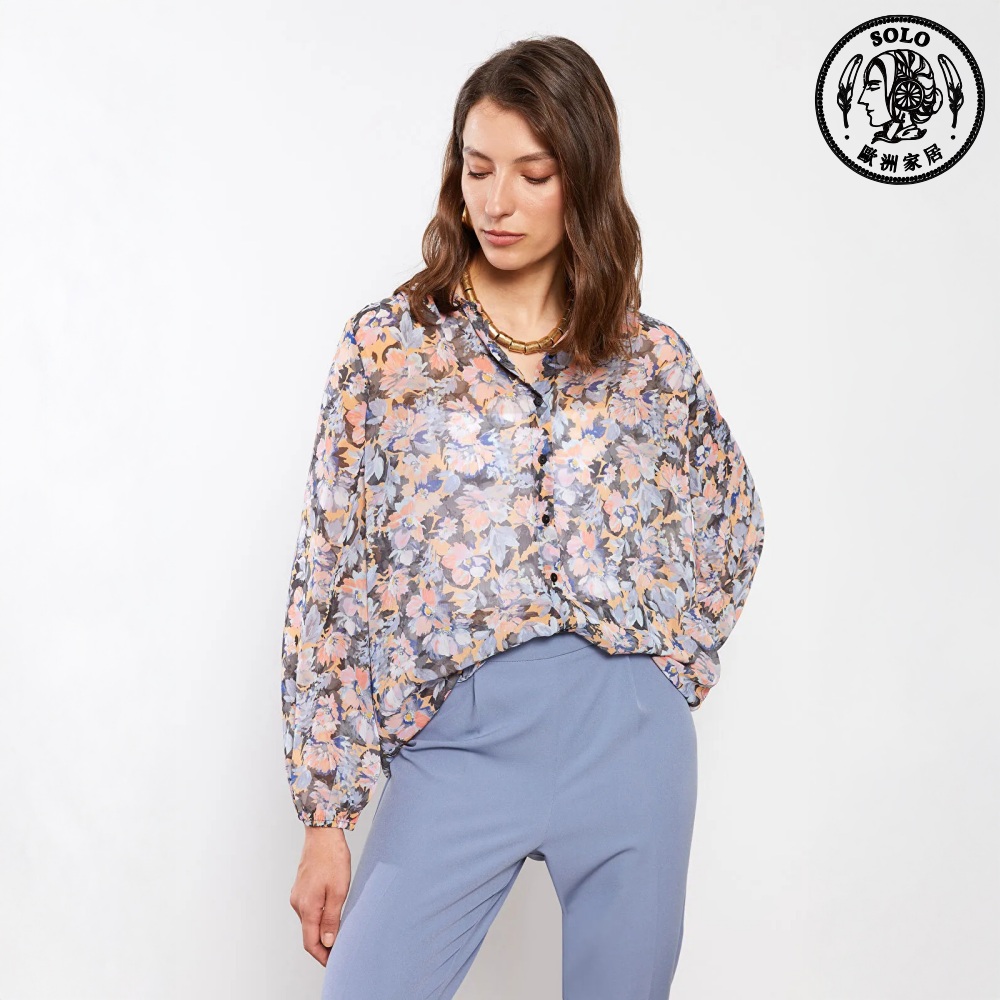 【SOLO Vintage】LCW Women's Flower Shirt Long Sleeve Blouse Made in Turkey 40, , large