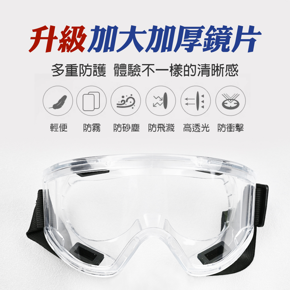 台灣現貨！雙面防霧護目鏡 全密式 化學室 耐衝擊 防護 防塵 純透明 防飛沫 防噴濺 防刮 蛙鏡, , large