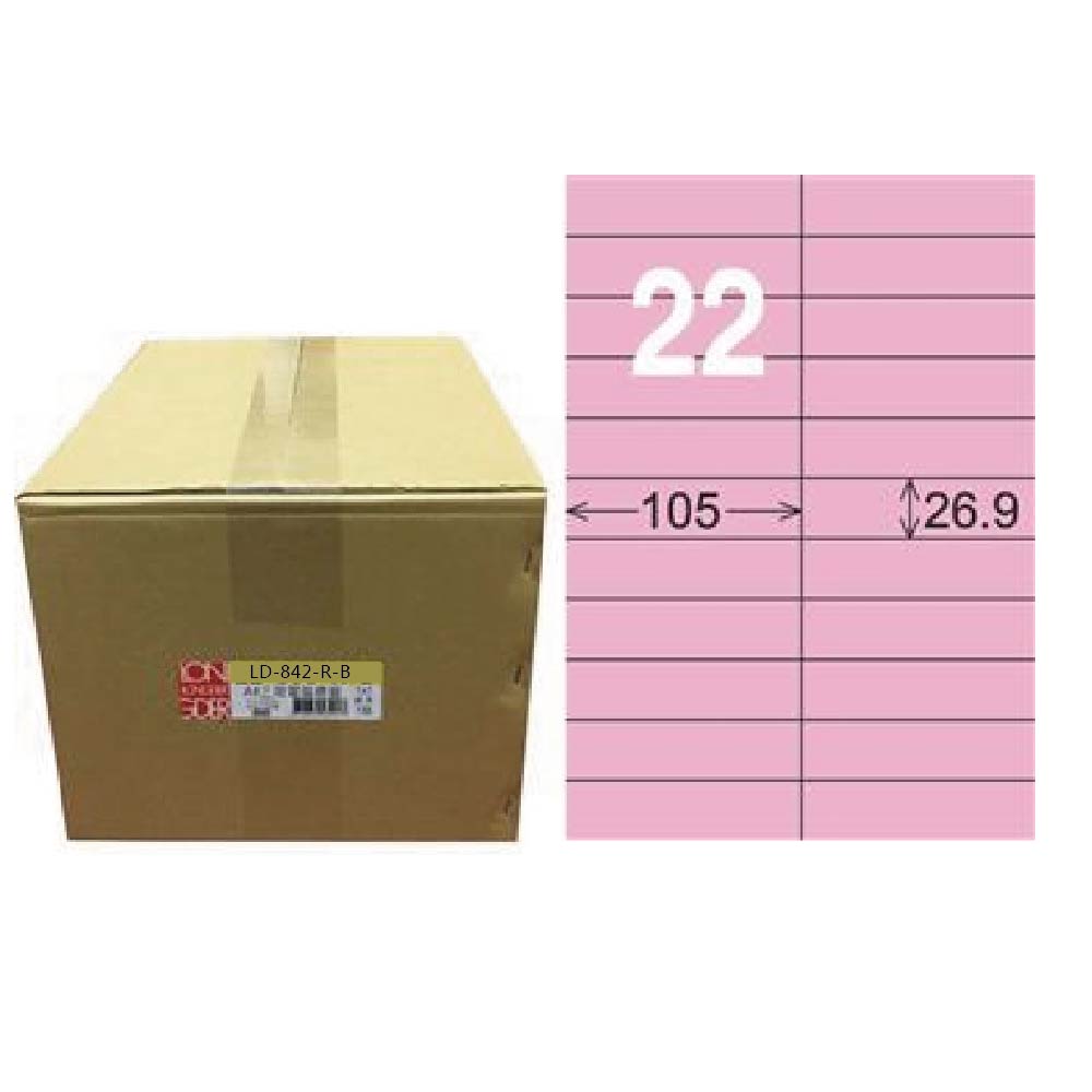 【龍德】LONGDER 三用電腦標籤 A4 22格 26.9*105mm粉紅1000張/箱 LD-842-R-B(適用雷射、噴墨、影印), , large