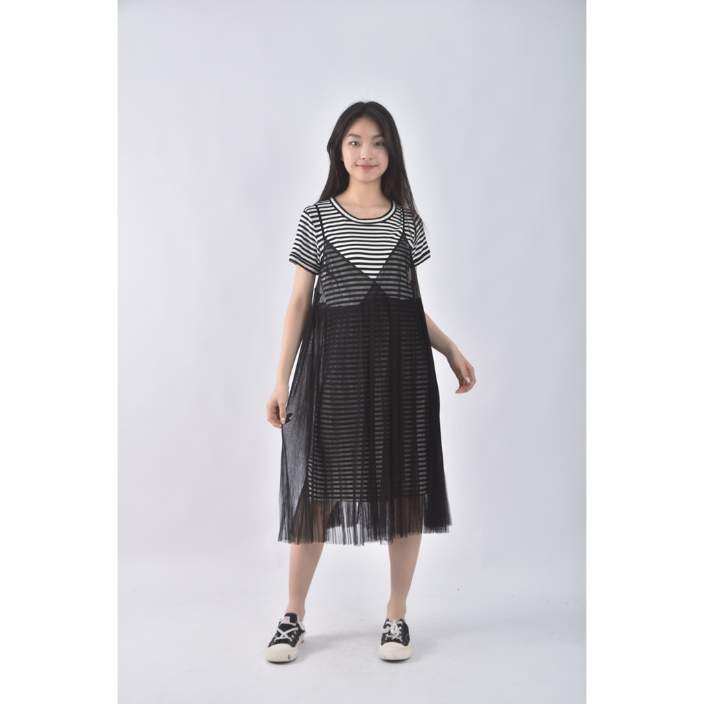 (S) moma質感紡紗格紋黑色洋裝二手衣, , large