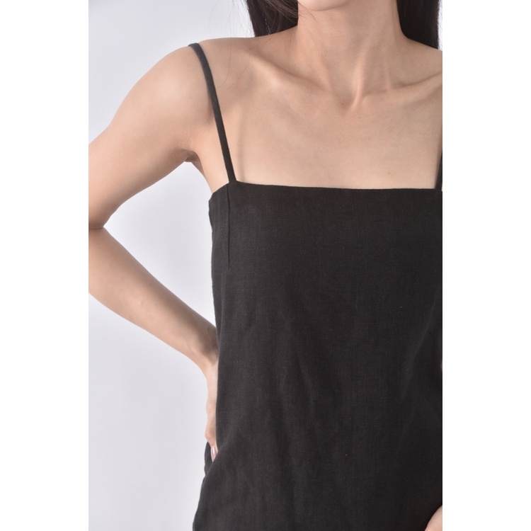 (S) squarebear質感吊帶無袖黑色洋裝二手衣, , large