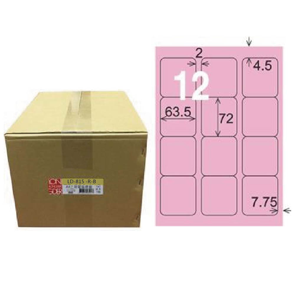 【龍德】LONGDER 三用電腦標籤 A4 12格 圓角 63.5*72mm 粉紅1000張/箱 LD-815-R-B(適用雷射、噴墨、影印), , large