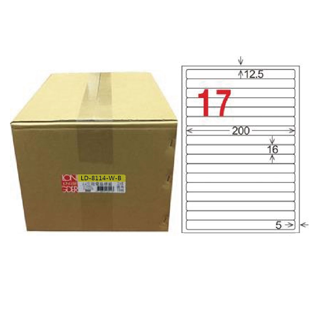 【龍德】LONGDER 三用電腦標籤 A4 17格 圓角 16*200mm 白色1000張/箱 LD-8114-W-B(適用雷射、噴墨、影印), , large