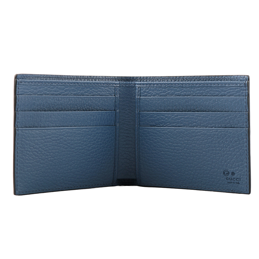 GUCCI 金屬縫線雙G Logo牛皮雙色6卡短夾/黑色/藍色, , large