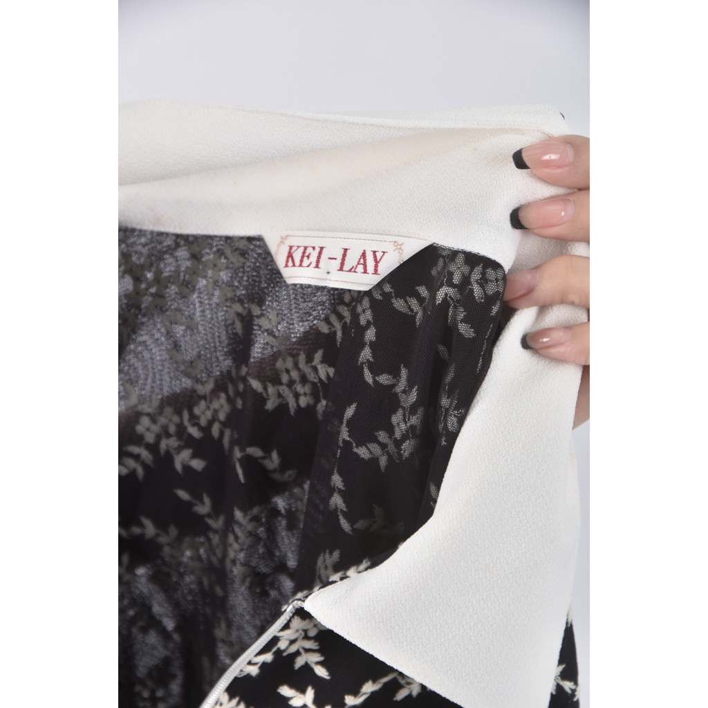 (M) kei lay質感花紋黑色短袖上衣二手衣, , large