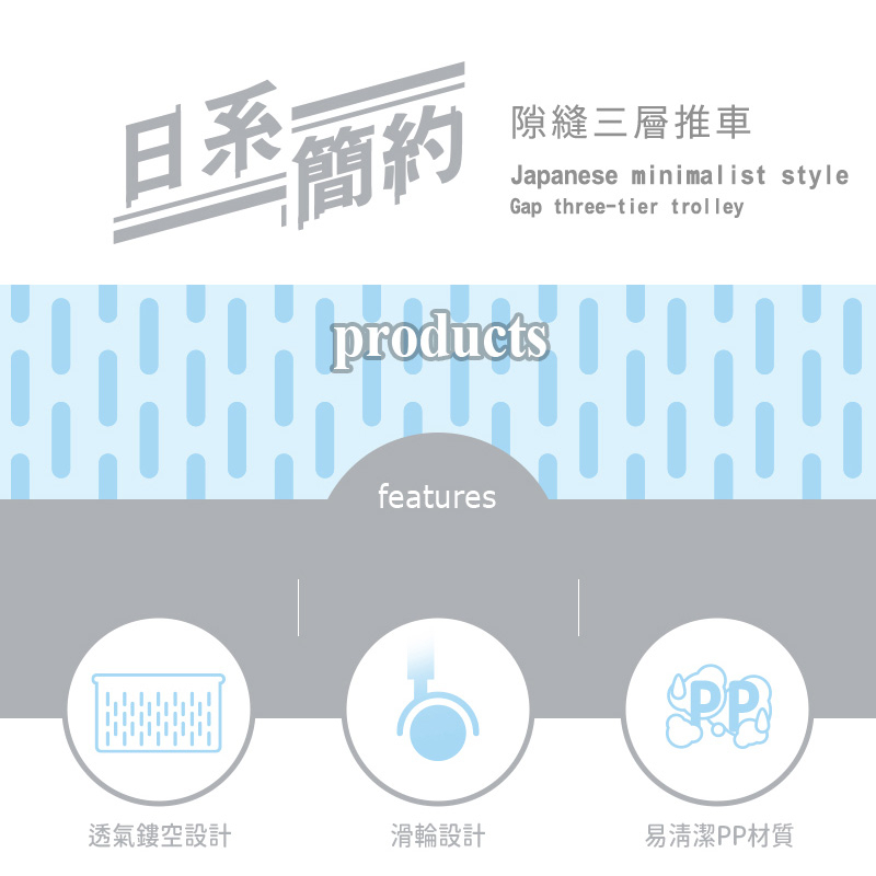【Y HOUSE】Japanese style simple gap three-layer cart (with wheels) storage basket small item storage gap cart plastic basket, , large