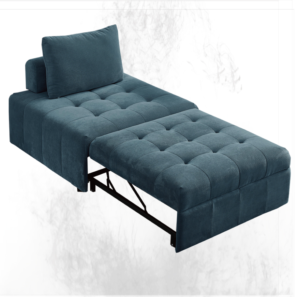 【文創集】馬莉藍灰短絨布前拉式單人沙發椅/沙發床(客約商品), , large