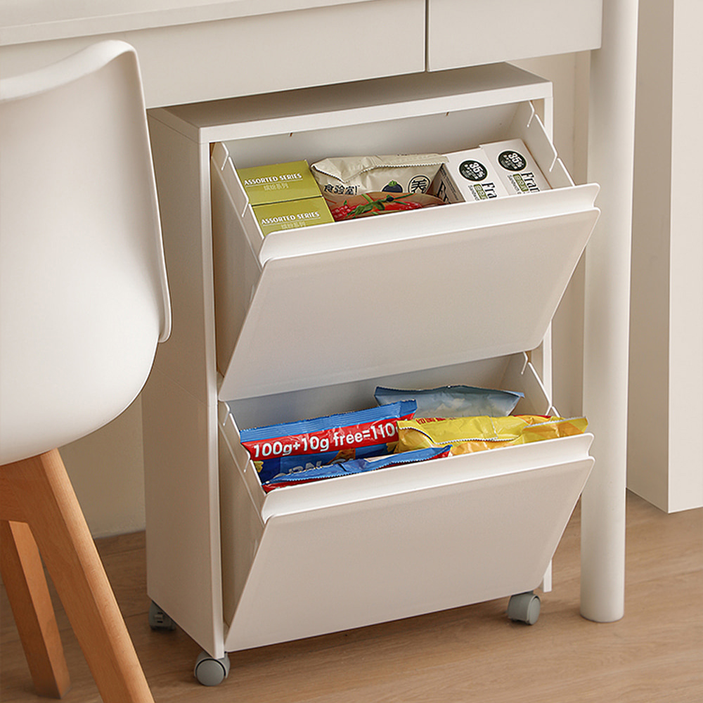 【AOTTO】免組裝大開口斜取附輪雙層桌下收納櫃(AC-223), , large