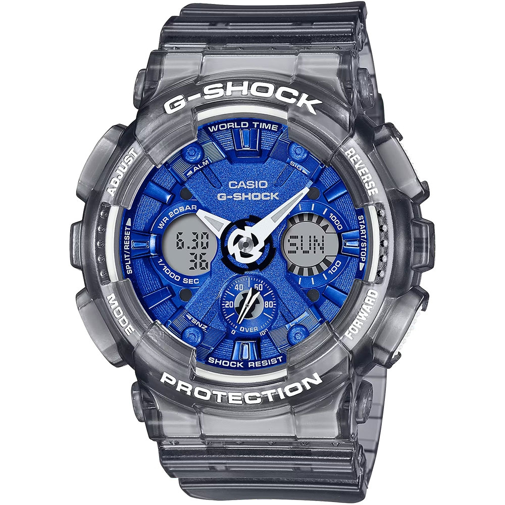 CASIO 卡西歐 G-SHOCK 冰藍 半透明雙顯手錶 GMA-S120TB-8A, , large