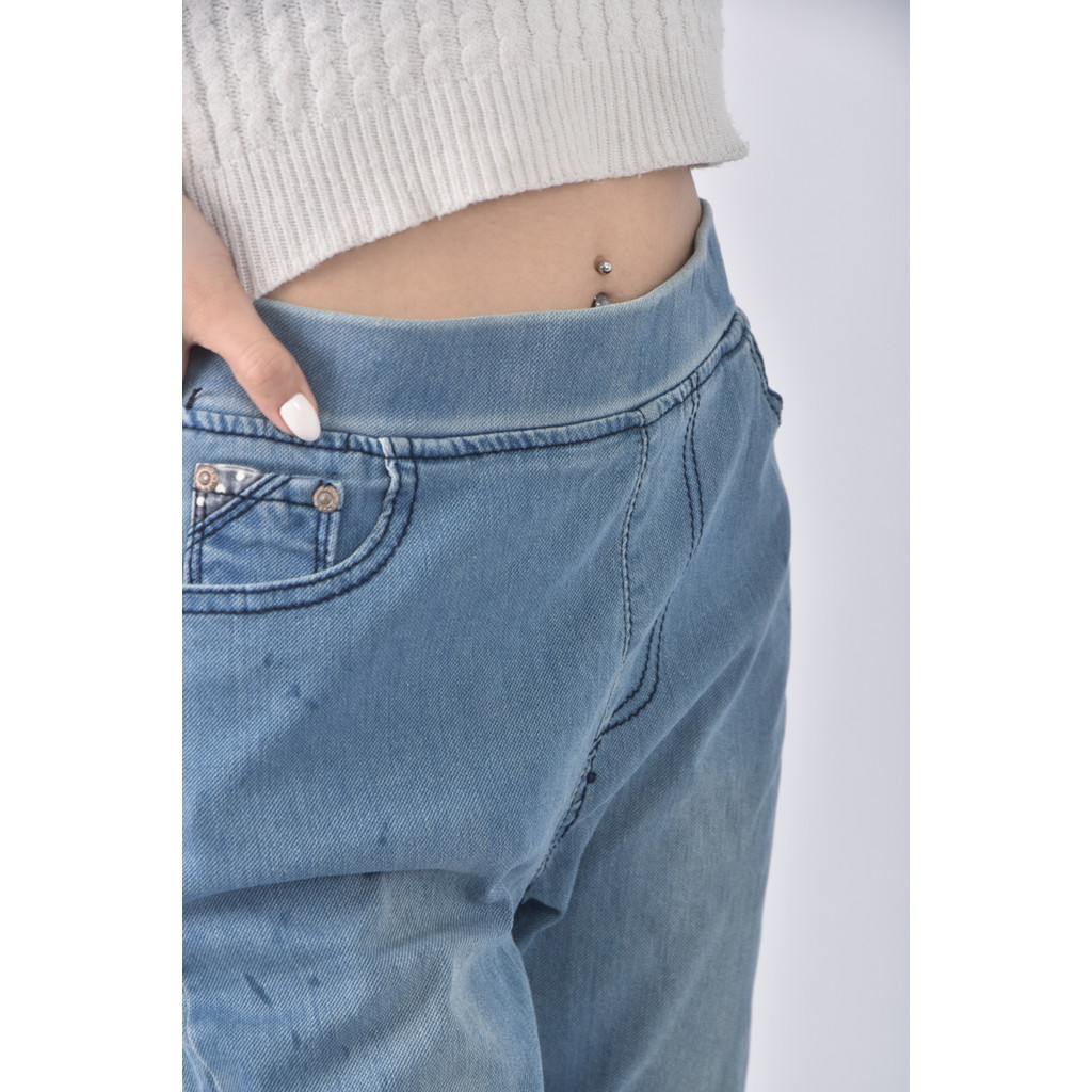 (XL) 高腰棉質緊身藍色長褲二手衣, , large