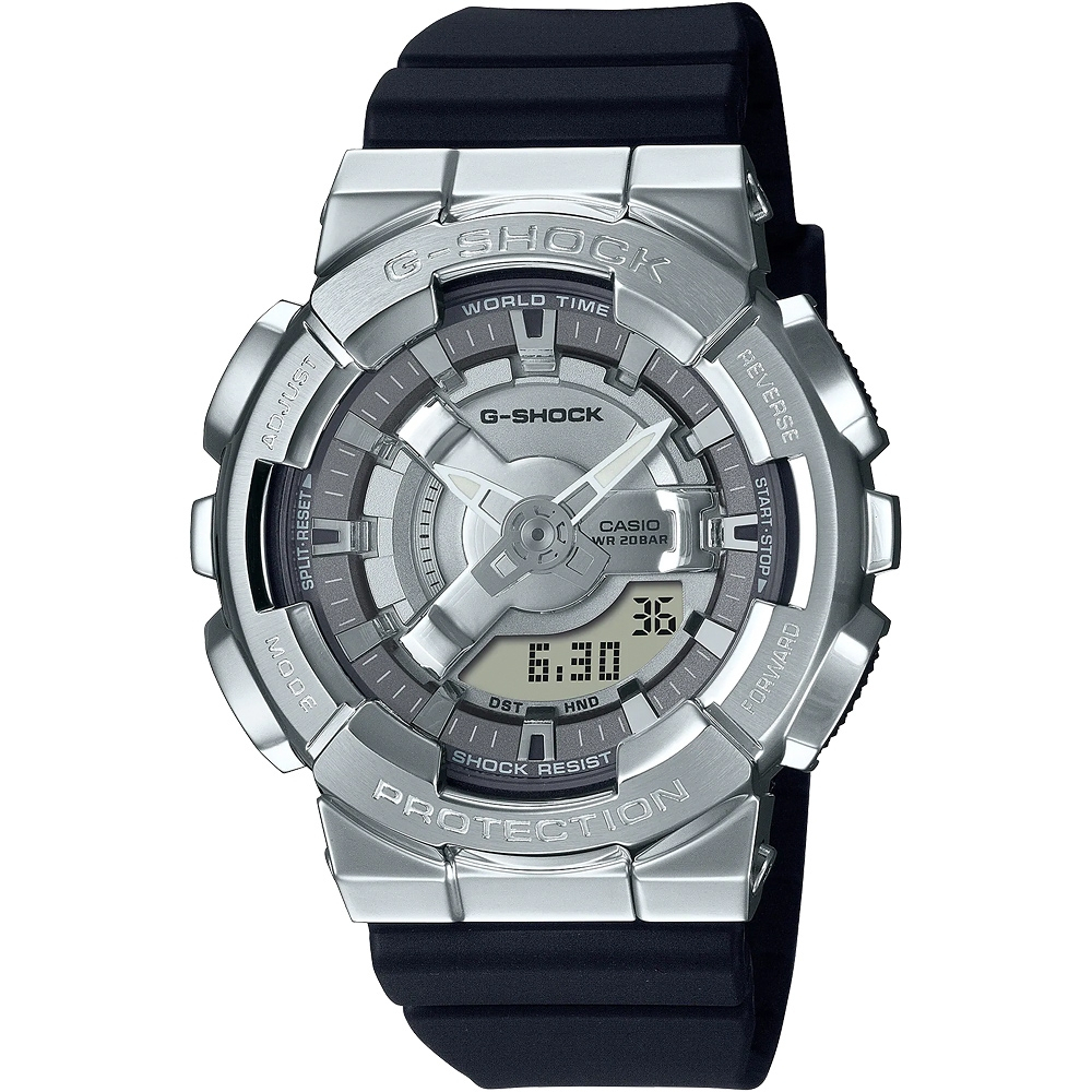 CASIO 卡西歐 G-SHOCK 金屬色雙顯電子錶-百搭銀 GM-S110-1A, , large