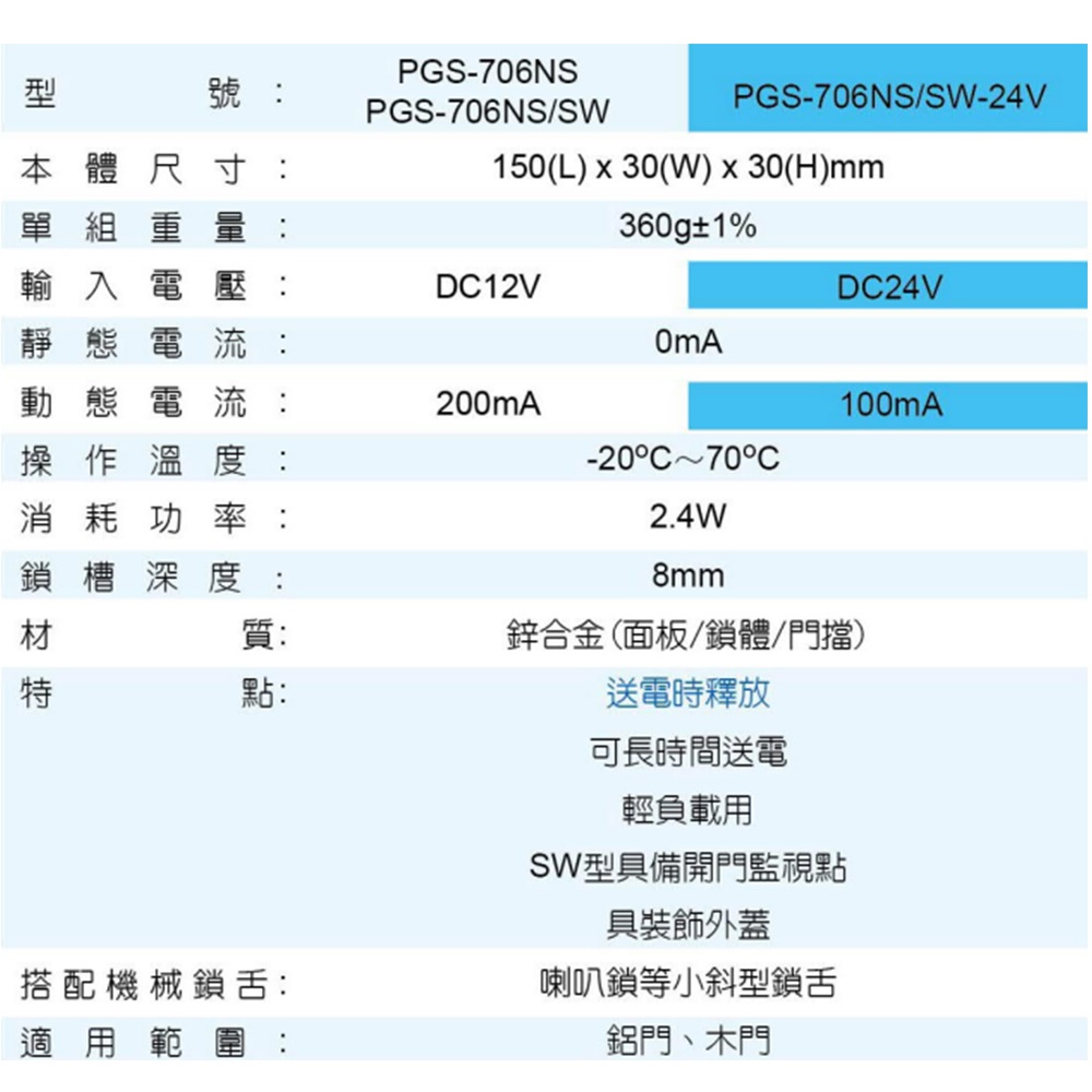 昌運監視器 PONGEE Pegasus PGS-706NS/SW DC12V 送電開 陰極電鎖 具開門監視點, , large