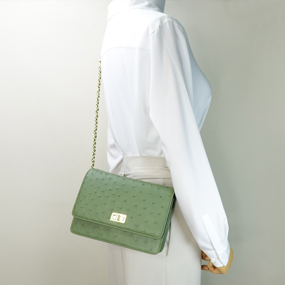 【M2nd】金妮鴕鳥皮鍊帶肩揹包(綠-T9436A), , large