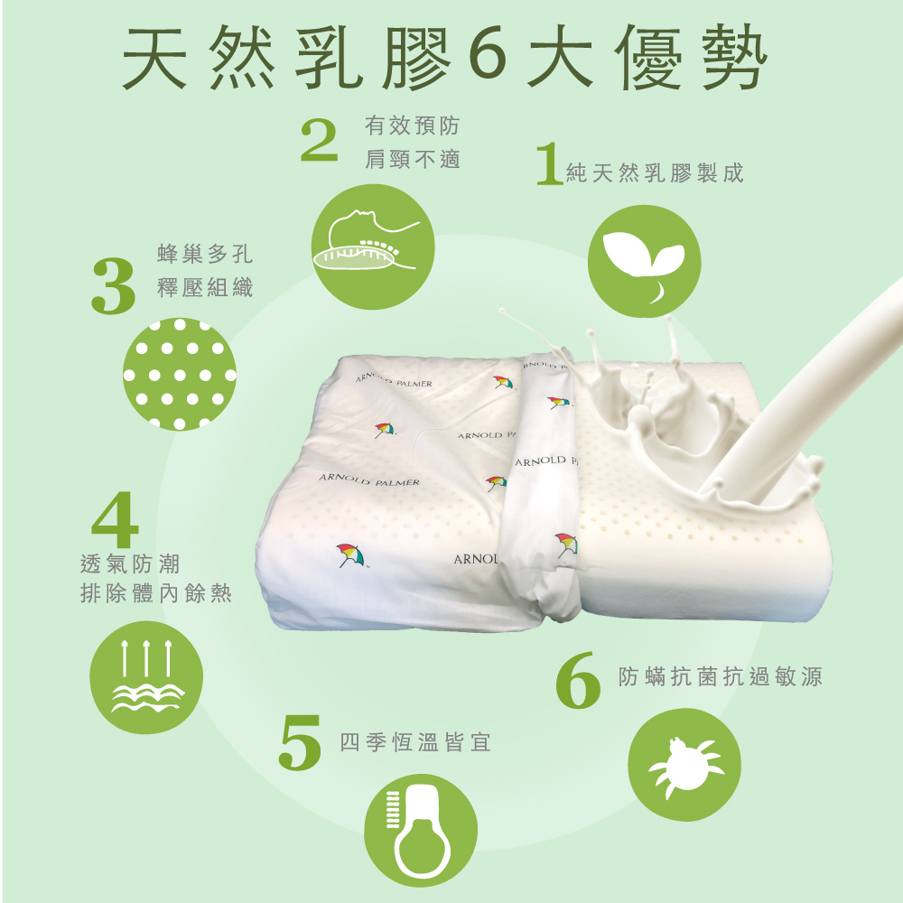 【Arnold Palmer雨傘牌】人體工學乳膠枕2入, , large