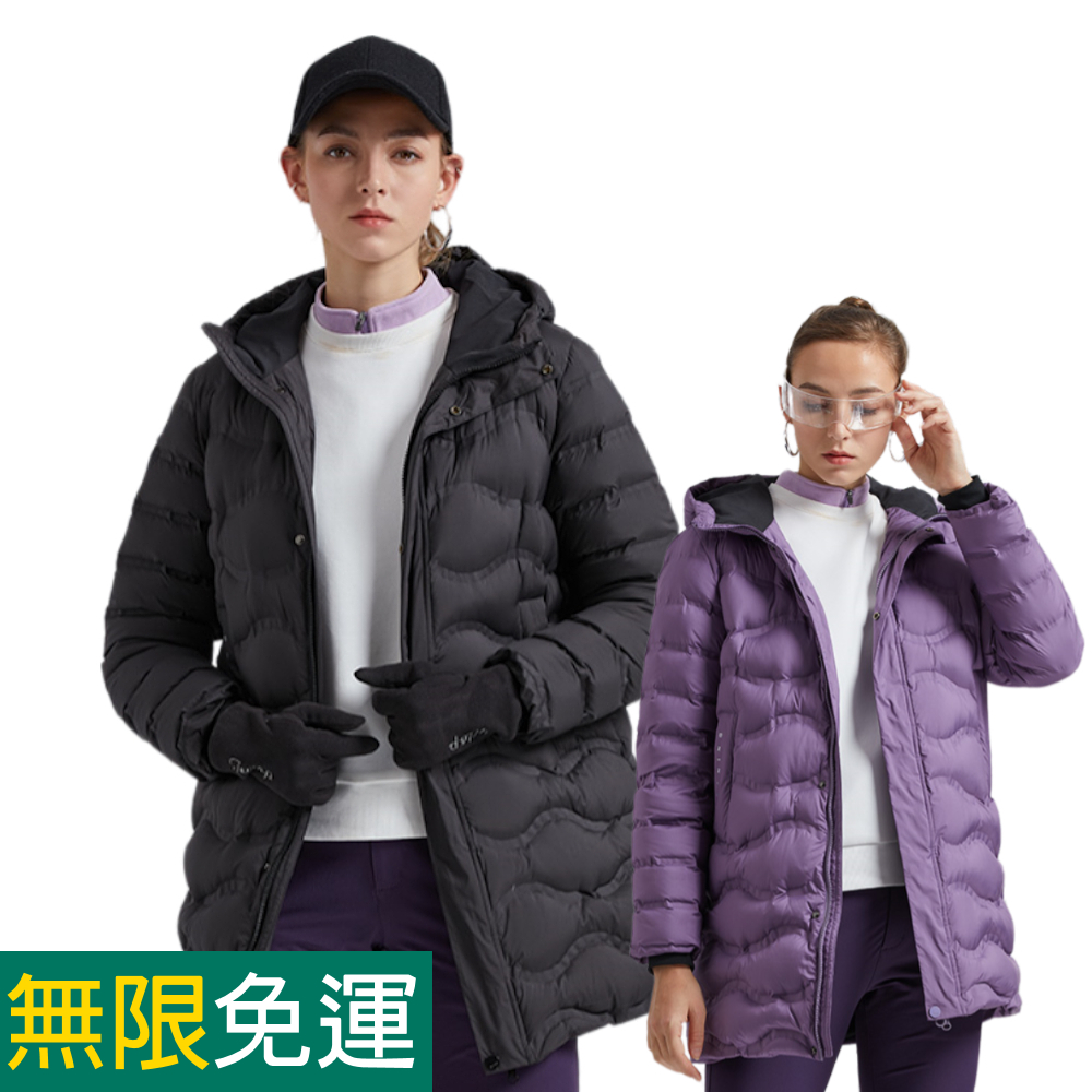 【TECTOP 探拓戶外】12145310女款長版無縫連帽羽絨外套～時尚長版連帽設計、無縫防風、防潑水、白鴨絨, , large