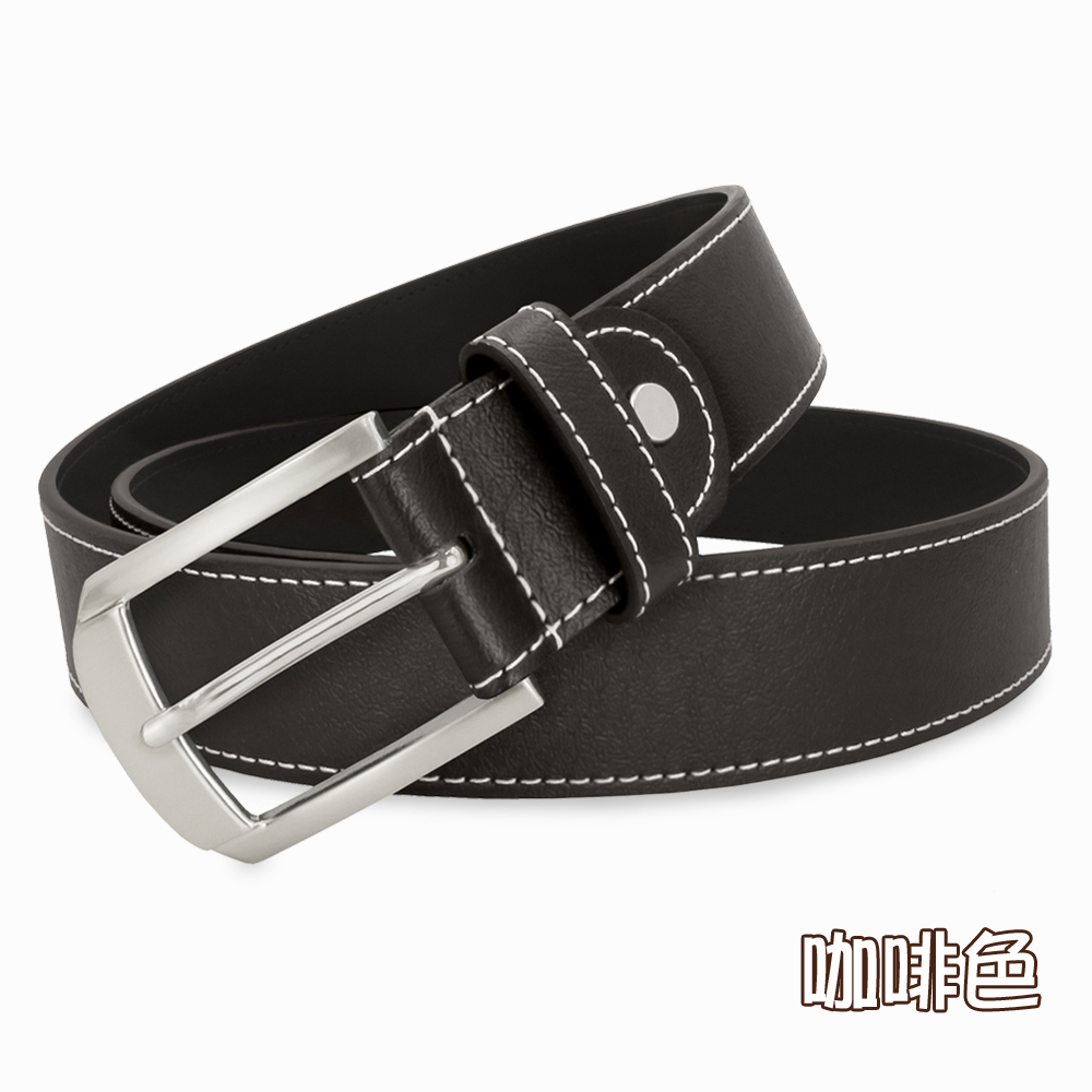 【CH-BELT 銓丞皮帶】紳士男休閒皮帶 米白車線 男皮帶腰帶(黑/咖), , large