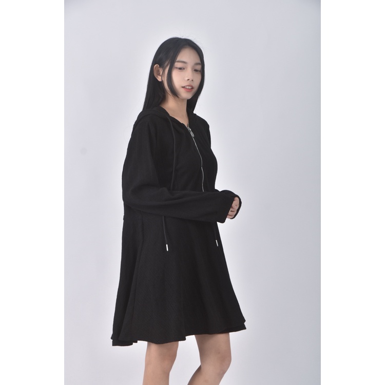 (XL) wy fashion韓牌拉鍊抽繩黑色洋裝二手衣, , large