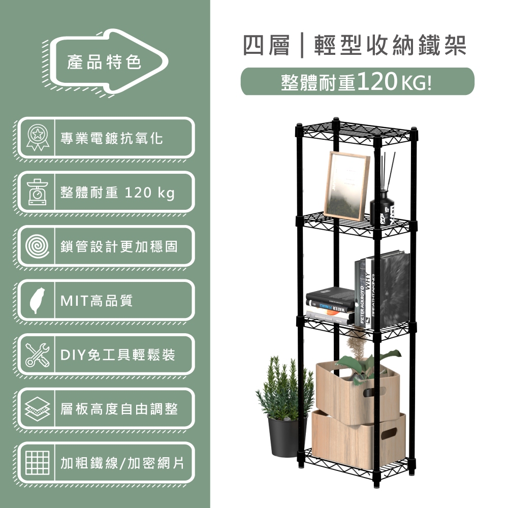 KIWISH 35x20x120H Black 4-Tier Wire Shelving Unit | Heavy Duty Metal Storage Rack | Made in Taiwan, Free Shipping, , large