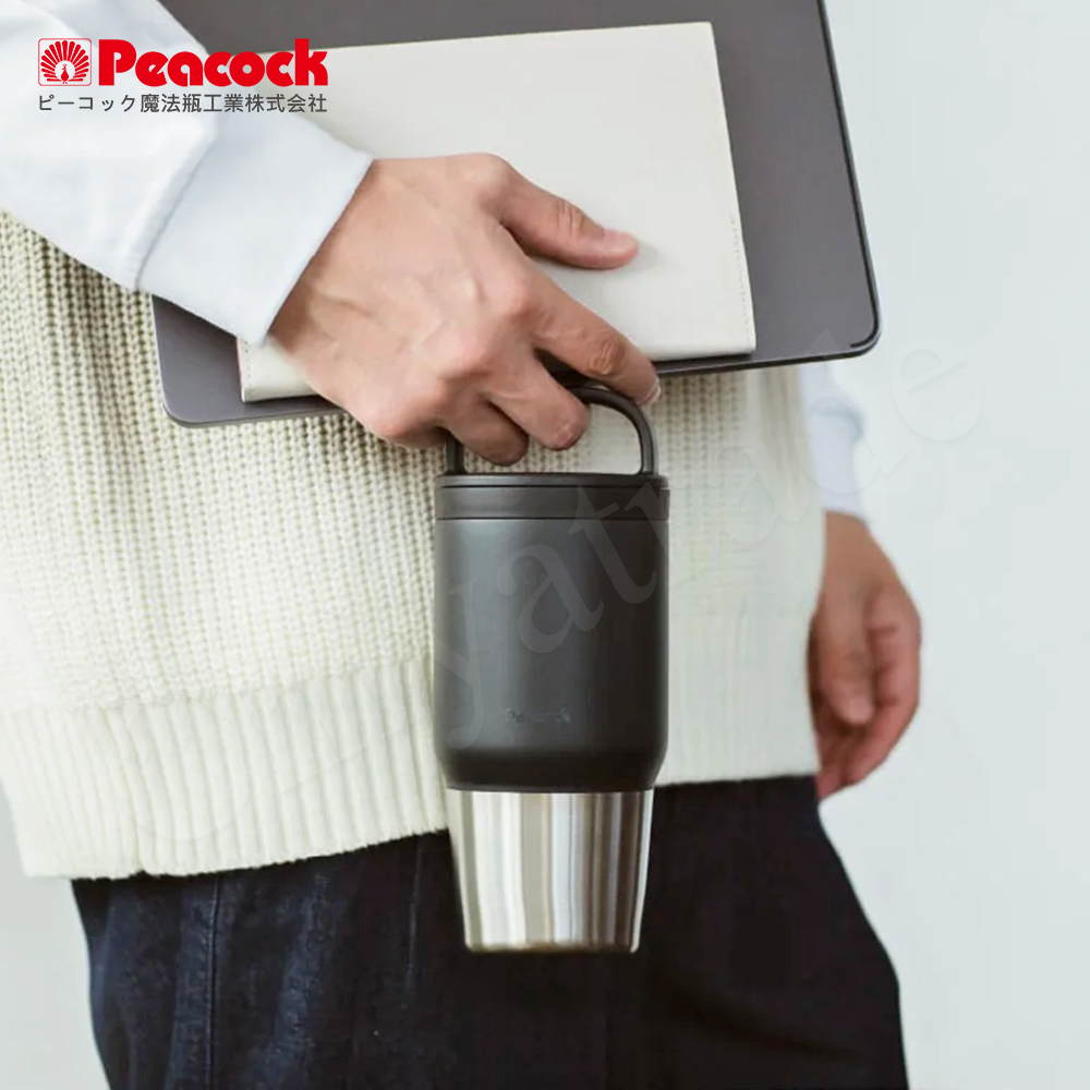 【日本孔雀Peacock】手提式真空斷熱不鏽鋼 冰霸杯 巨無霸鋼杯 保冰保溫 隨行杯 800ML(上蓋可拆洗)-黑色, 黑色, large