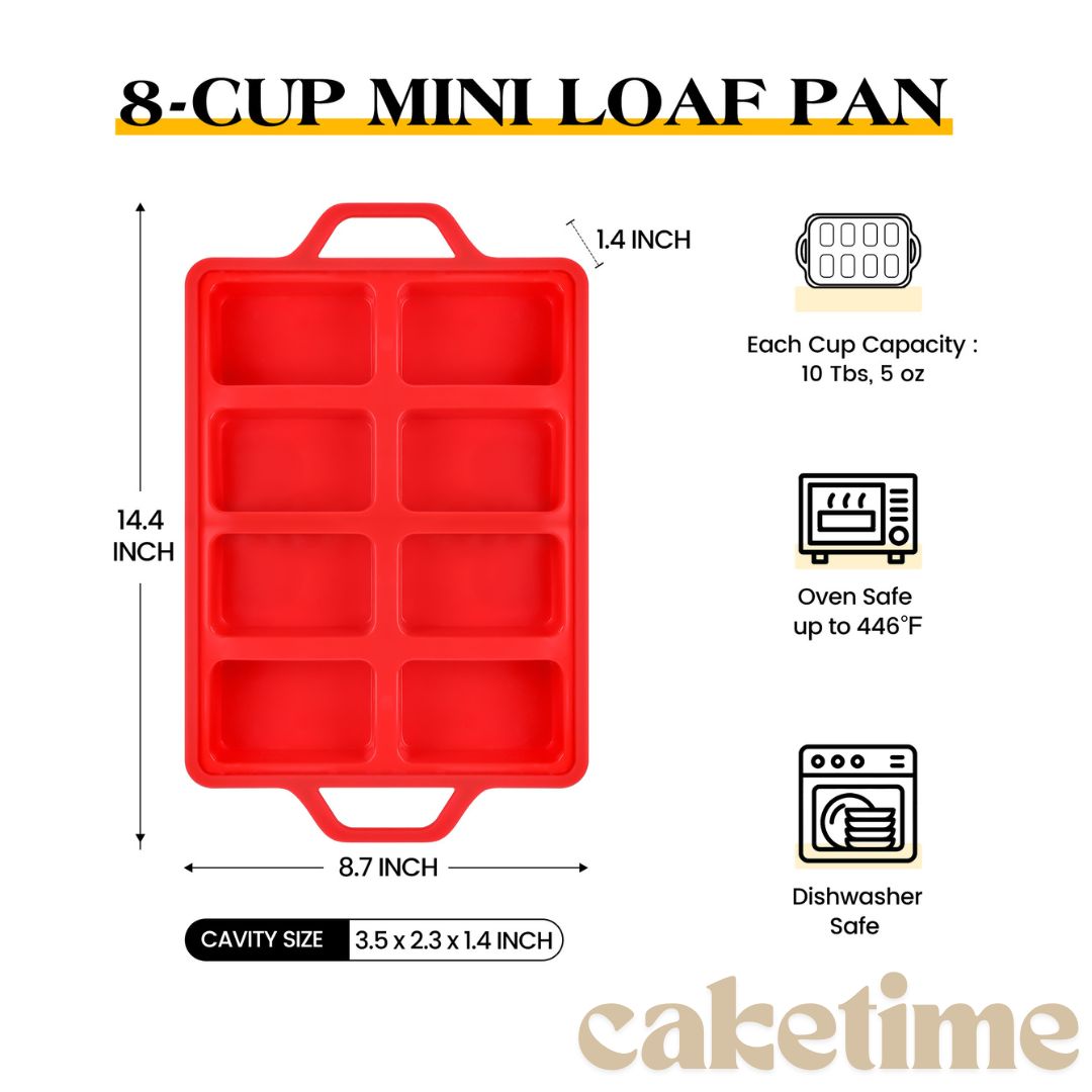 CAKETIME Mini Loaf Pans, Metal Reinforced Frame Silicone Mini Bread Loaf Pans 8 Cavities Nonstick, , large