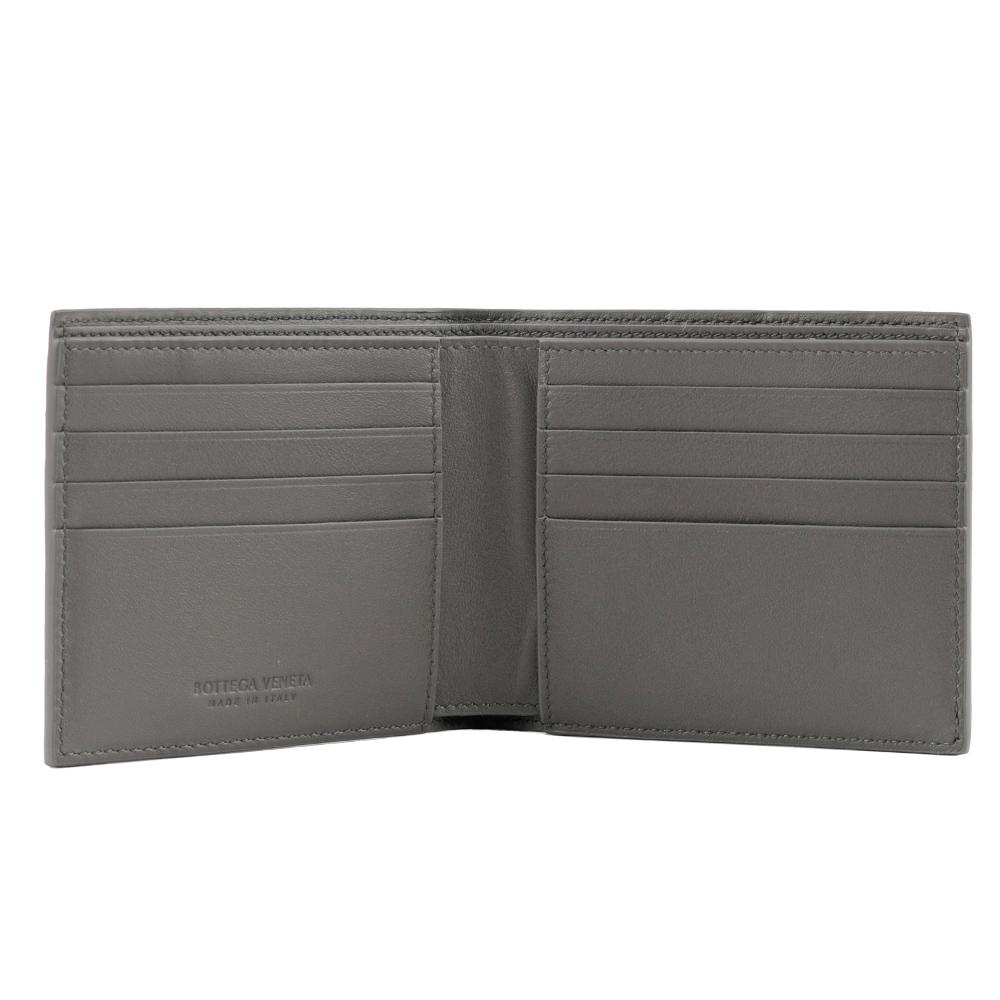 BOTTEGA VENETA 新款小牛皮編織對開8卡短夾/水泥灰, , large