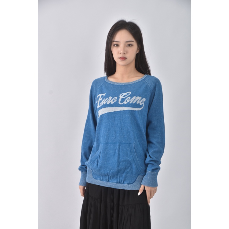 (S) euro como質感棉質純棉藍色長袖上衣二手衣