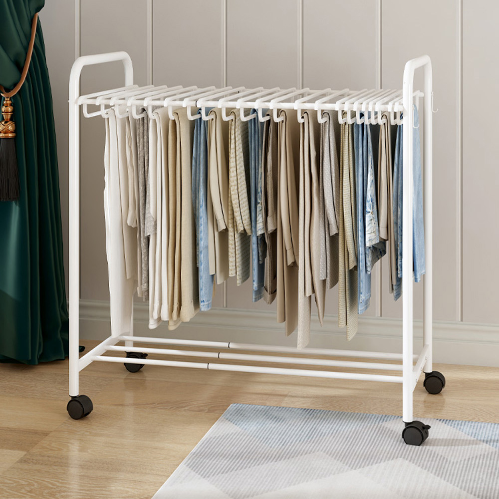 【AOTTO】落地式伸縮附輪衣物褲子收納架衣帽架(HA-026), , large