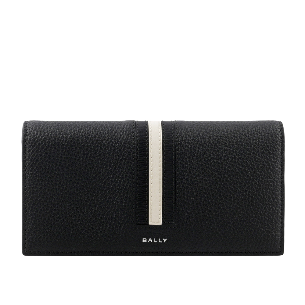 BALLY Ribbon 黑白條紋牛皮對開長夾/黑色, , large