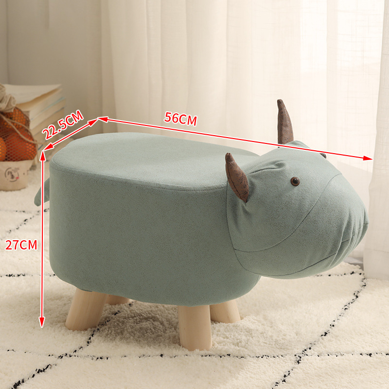 創意動物造型實木兒童小矮凳小牛綠色, , large