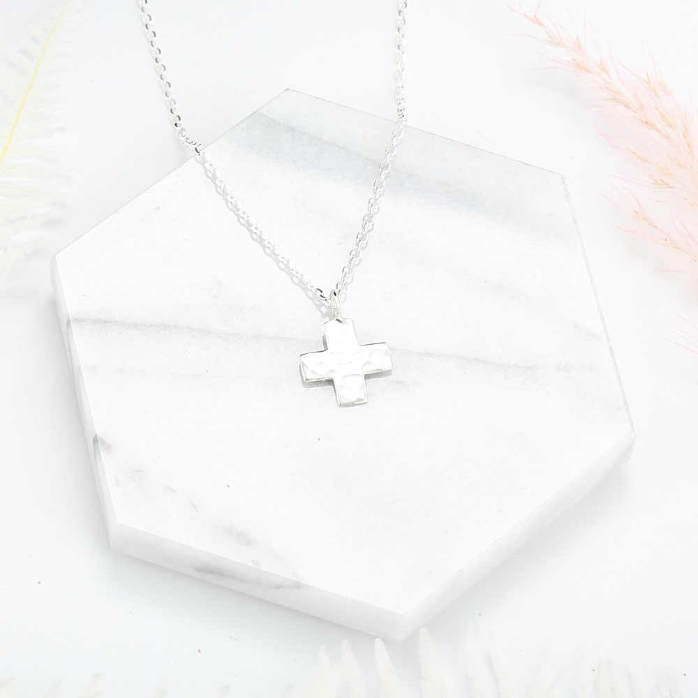 【Angel & Me】Large Hammered Prayer Cross s925 sterling silver necklace gift, , large