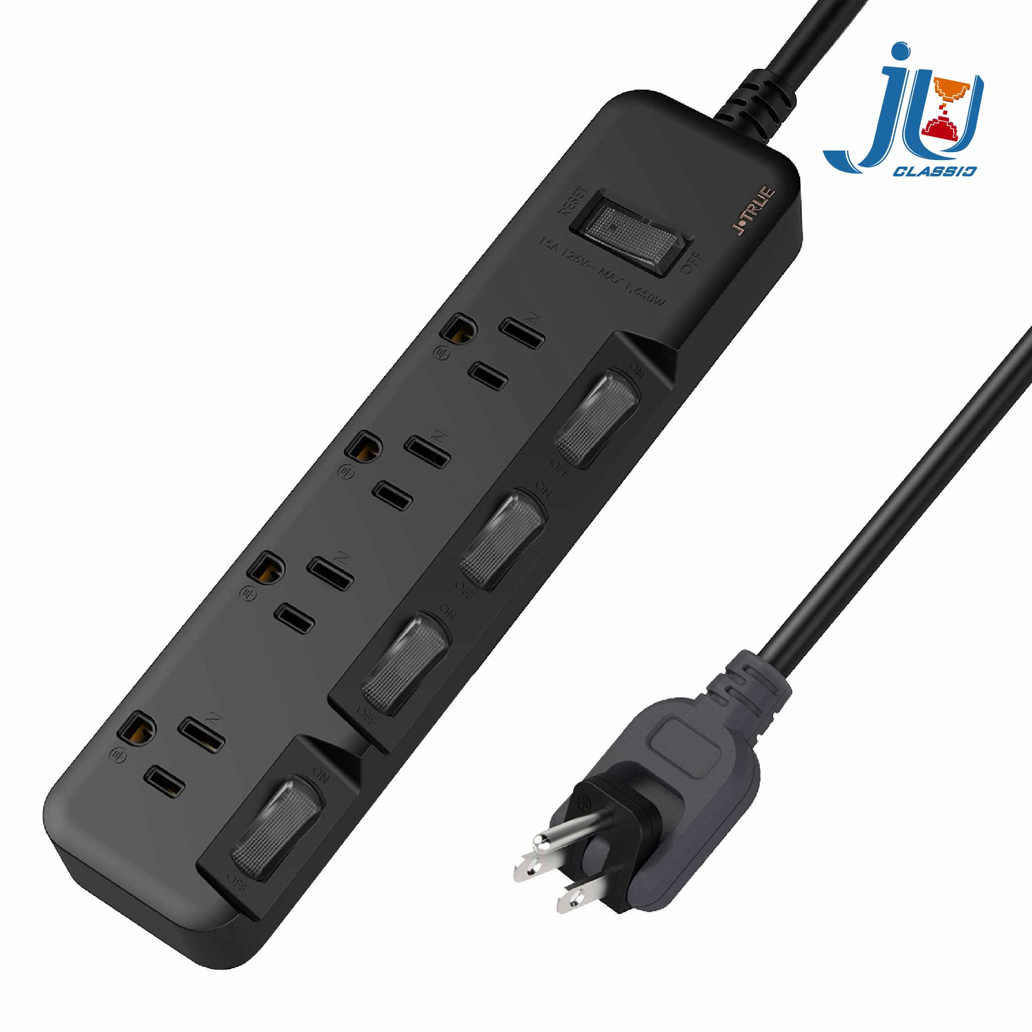 鉅玉經典｜5-cut 4-seat 3-hole extension cable BLACK 180CM JE-3546BK-6