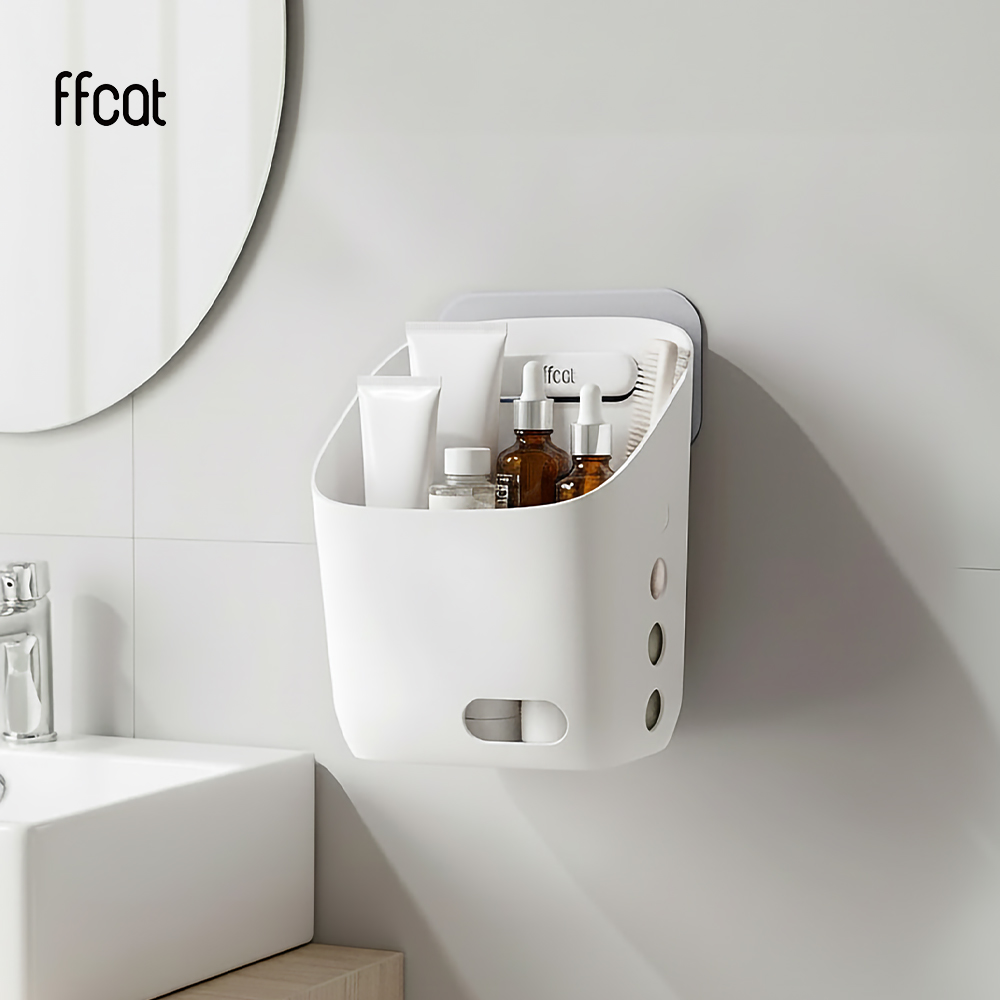 ffcat 壁掛置物架【二款可選】 掛籃 免打孔置物架 浴室收納架 浴室收納 廁所置物, , large