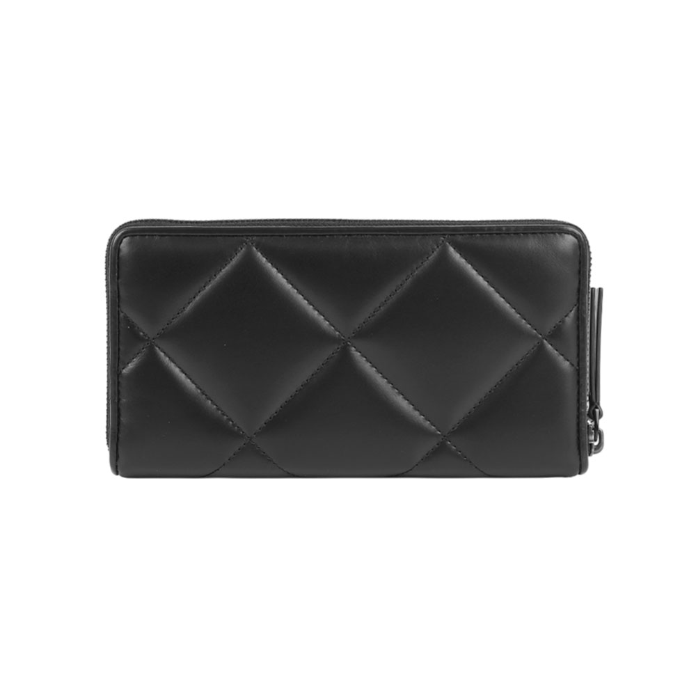 TORY BURCH Kira 黑釦縫線皮革ㄇ形拉鍊長夾(黑色), , large