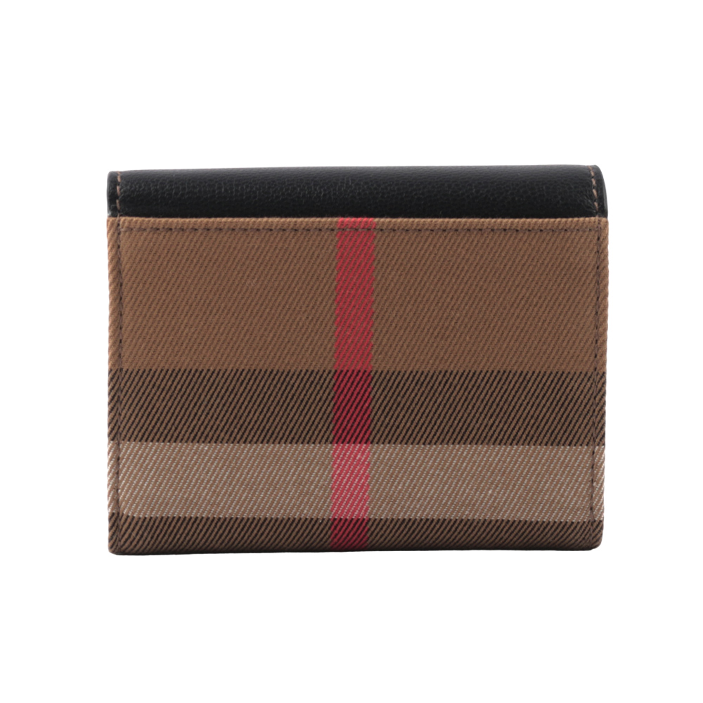 BURBERRY Lancaster 牛皮及帆布格紋三折短夾/黑色/棕色, , large