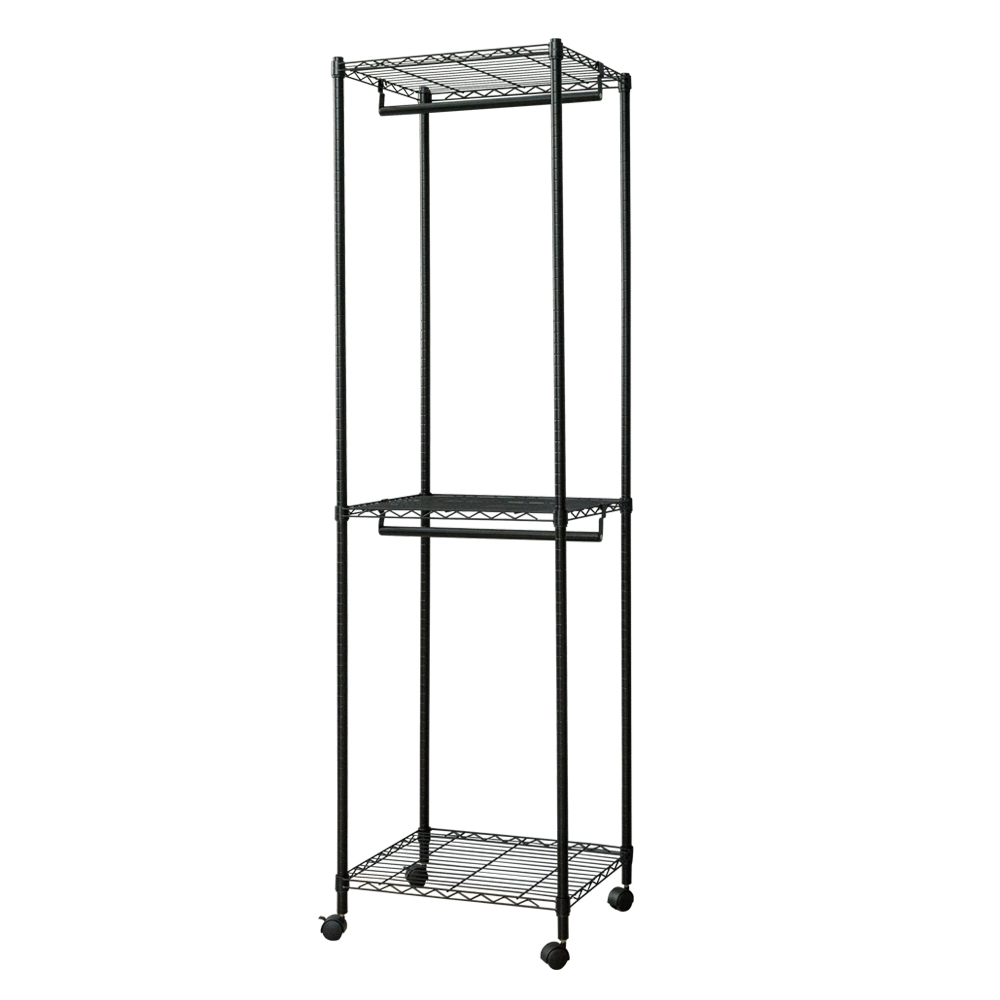  【Y HOUSE】60x45x210cm three-layer double-pole wavy wardrobe/painted shelf/clothes hanger/Tiltlis rack - black, , large