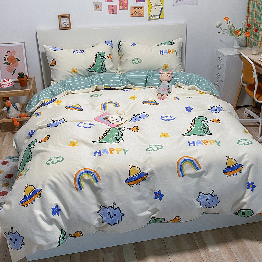 【Betrise】Betrise Dinosaur Planet | Environmentally friendly printing and dyeing anti-mite and antibacterial 100% combed cotton dual-purpose quilt and bed sheet set - Large size, , large