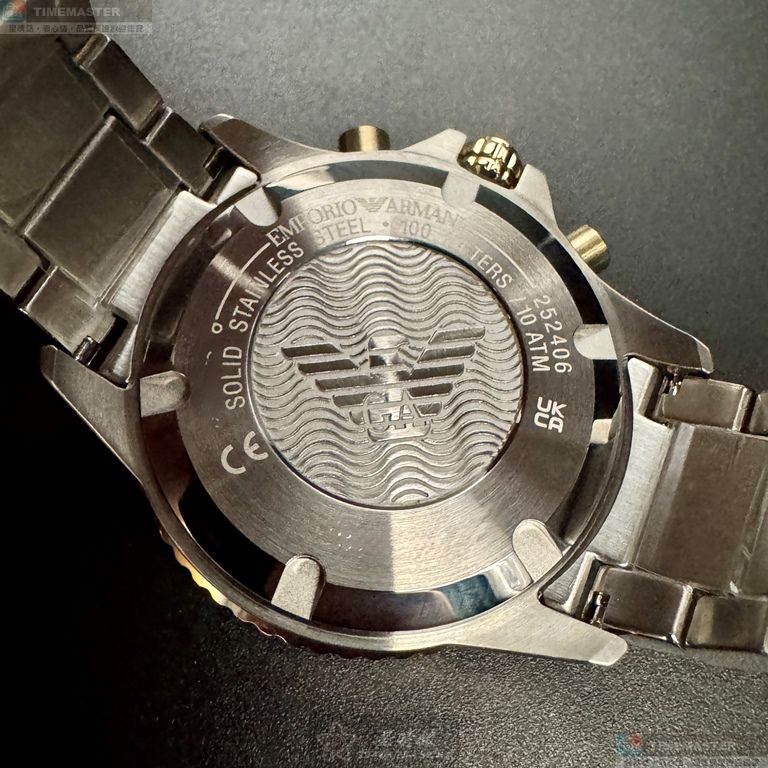 [星晴錶業]ARMANI手錶,44mm,AR00080墨綠色錶面金色錶殼金銀相間精鋼錶帶款, , large