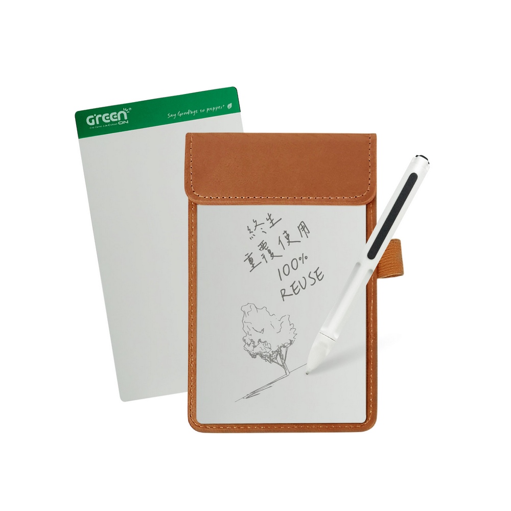 【Green Board】7.2吋磁性電紙板 MT7進階收納組(電紙板x2+手寫筆+皮革夾) MIT雙專利設計 0.5mm超薄軟性電子紙 局部清除手寫板, , large