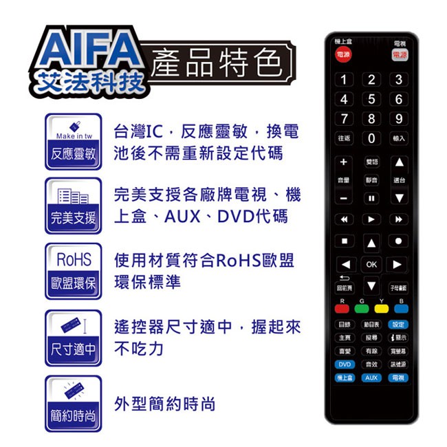 【AIFA艾法科技】機上盒及電視機四合一萬用遙控器 4in1 Universal Remote(AG-52), , large