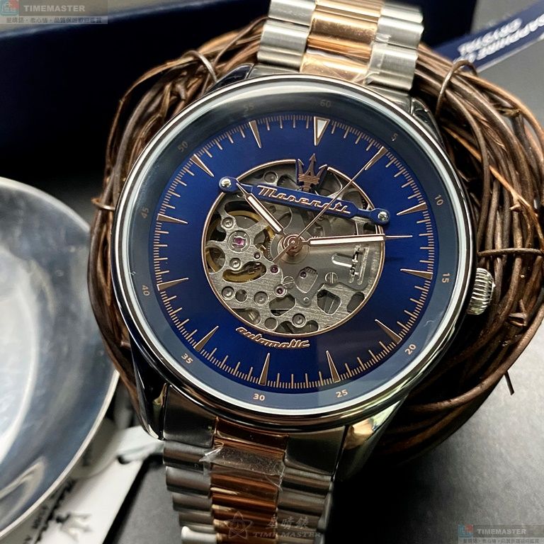 [星晴錶業]MASERATI手錶,46mm,R8823146001寶藍色錶面銀錶殼金銀相間精鋼錶帶款, , large