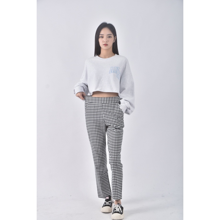 (S) marfa韓牌高腰格紋黑色長褲二手衣, , large