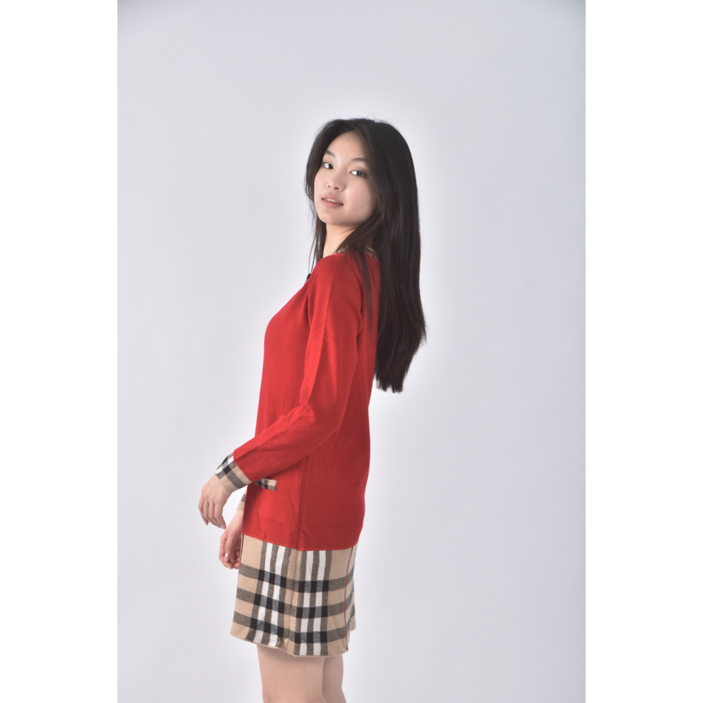 (M) 質感格紋紅色洋裝二手衣, , large