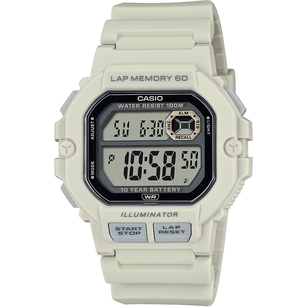 CASIO 卡西歐 運動訓練10年電力手錶-米白 WS-1400H-8AV, , large