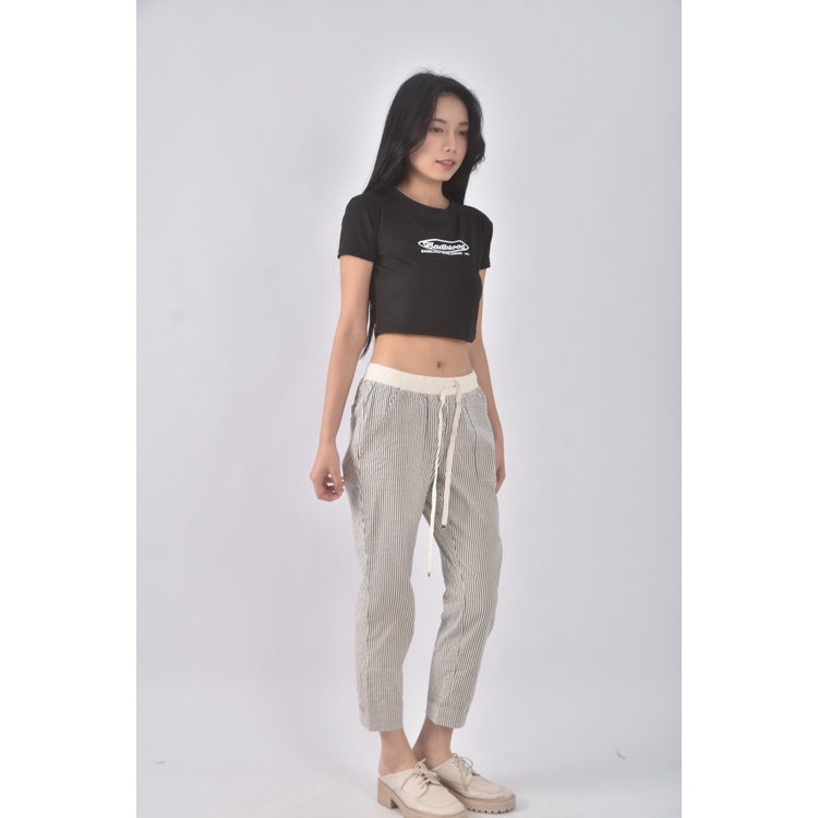 (XL) vicky棉質條紋藍色長褲二手衣, , large