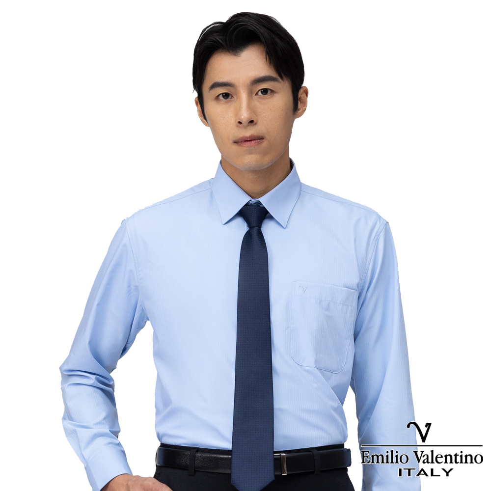 范倫提諾厚款彈性長袖襯衫1020藍, , large