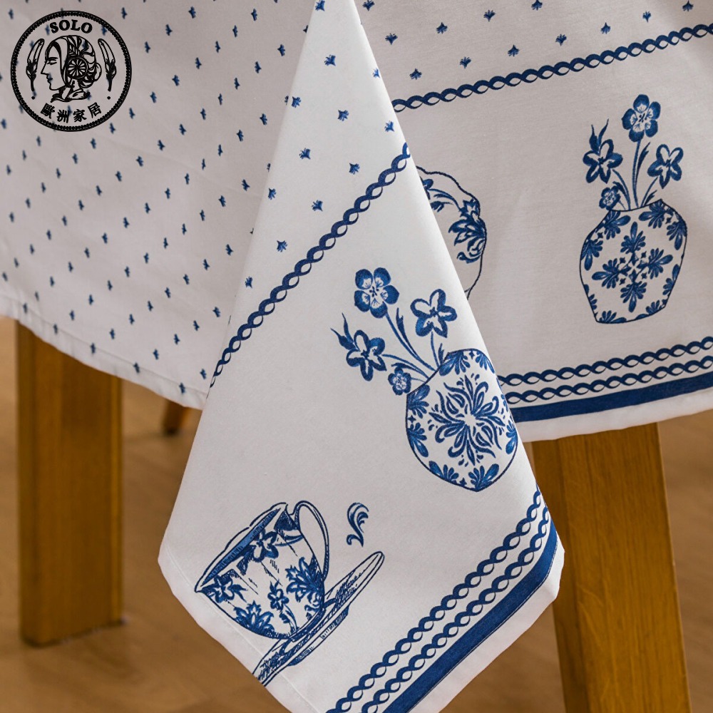 【SOLO Vintage】LCW Home 150x200cm Blue Porcelain Style Table Cloth Made in Turkey, , large
