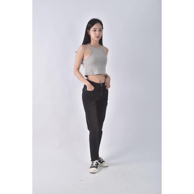 (S) fashion leisure高腰丹寧牛仔黑色長褲二手衣, , large
