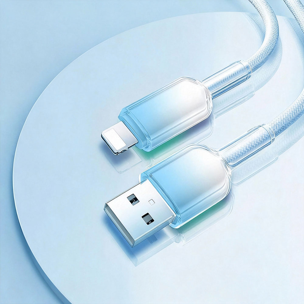 [Lele] Ice Crystal Tip Colorful Braided Fast Charging Cable USB to Lightning 1.5M Gradient Blue, , large